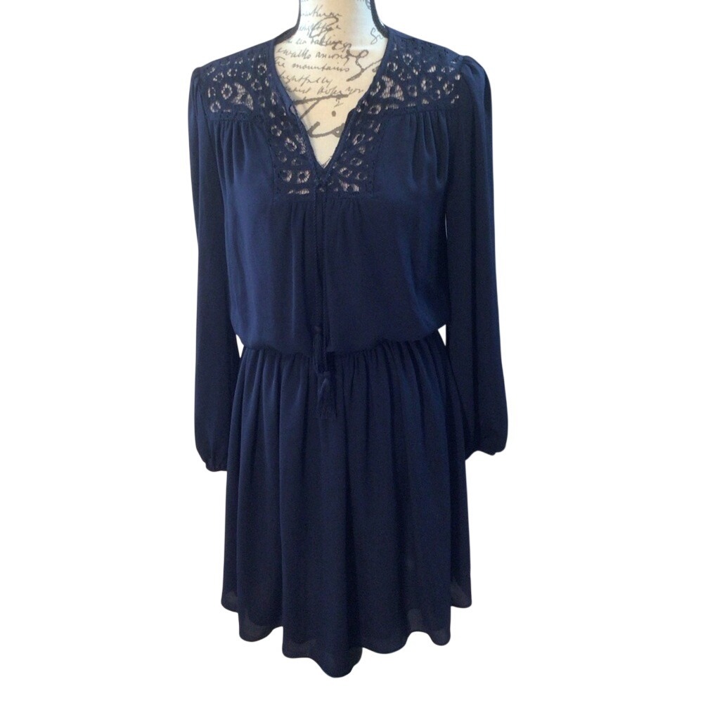 SALE White House Black Market Blue Bishop Sleeve V-Neck‎ Dress Size 2